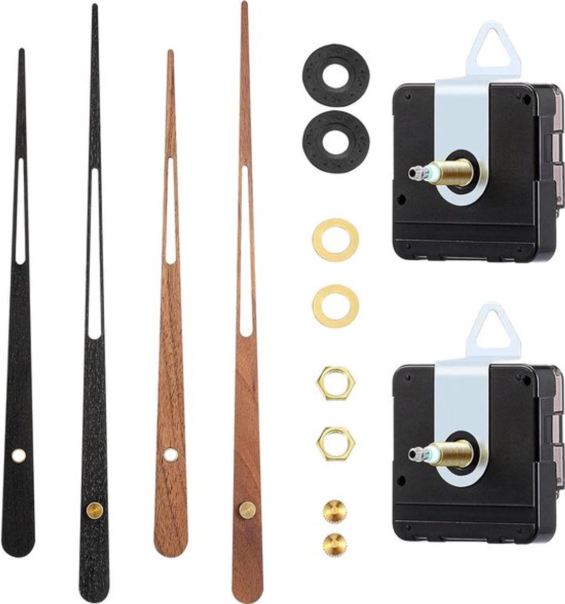 Set van 2 klok bewegingsmechanismen met lange schacht en 24 inch wijzers, inclusief batterij, ideaal voor het repareren van houten wandklokken en doe-het-zelf projecten