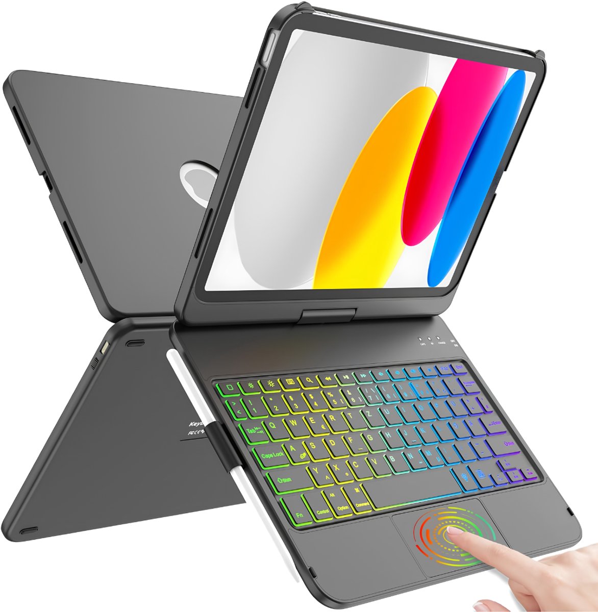 SP® Ipad Hoes met Toetsenbord - Toetsenbordhoes voor IPad - Toetsenbord met 7 Kleurige Achtergrondverlichting - Zwart - 3cm x 18cm x 27cm