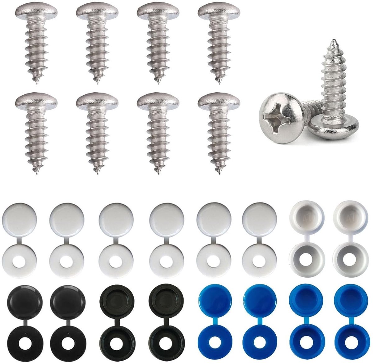 Set van 8 roestvrijstalen kentekenplaat schroeven en doppen, M5 x 16 mm, perfect voor het bevestigen van kentekenplaten, duurzaam en weerbestendig