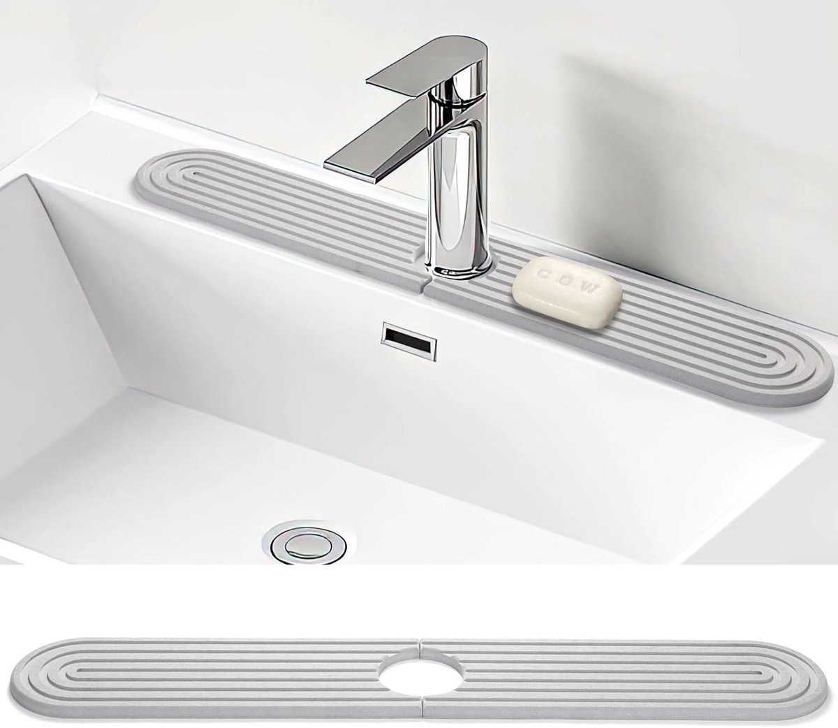 Diatomiet Spoelbakmat voor Keuken en Badkamer, Sneldrogende Watersteen, Inclusief Schuurpapier (Lichtgrijs, 61 x 10 cm)