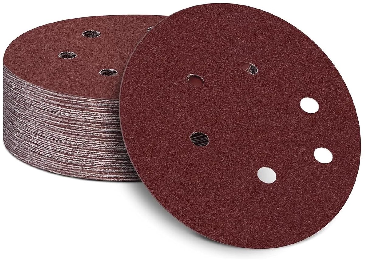 Sanding discs 150 mm voor schuurmachine, 60 grit schuurpapier, 6 gaten, ideaal voor hout, metaal en chipboard (verpakking van 25)