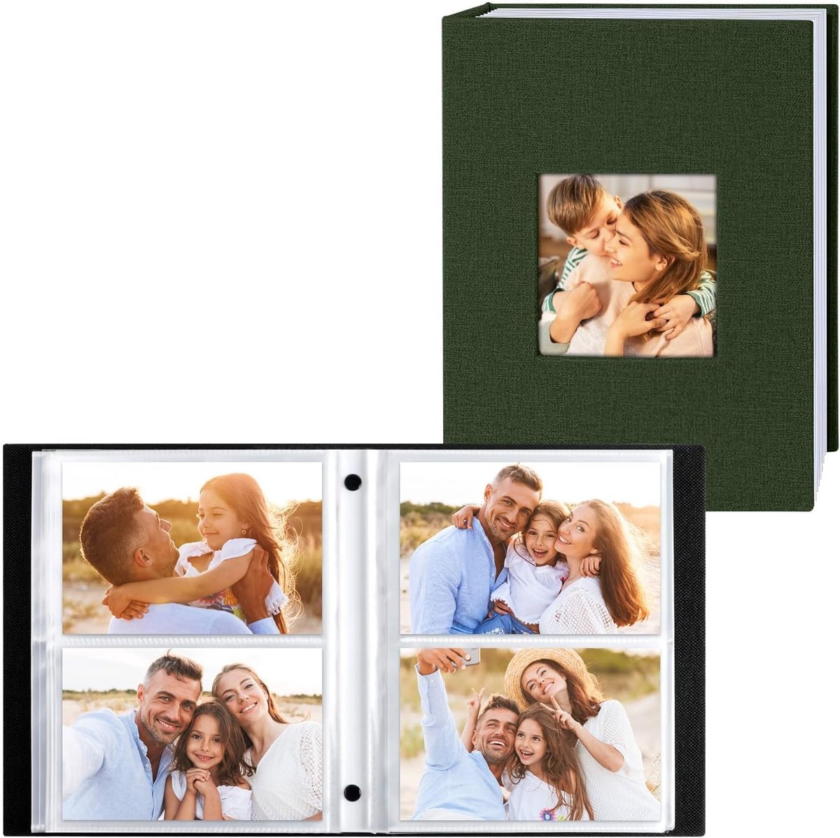 SnelShoppen - Photo Album 10 x 15 cm voor 200 Foto's, 2 Packs, Luxe Linnen, Groen, Ideaal voor Landschapsfoto's, Perfect voor Feesten, Herinneringen e