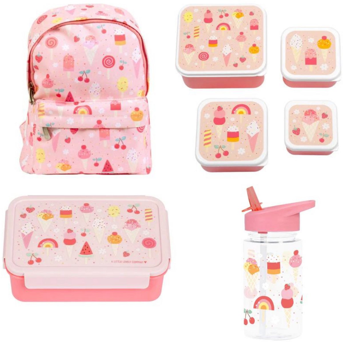 Bundel A Little Lovely Company Back to school set - Rugzak/Drinkfles/4 Snackdozen/Bentobox - IJsjes