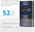 Zwarte deurbelontvanger met blauwe led-ring en de tekst "52 music selections".