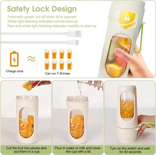 Draagbare Mixer - Smoothie Maker - Verse Sapjes Maken - 12 Roestvrijstaal Messen - 450ml Capaciteit - Groen — afbeelding 5