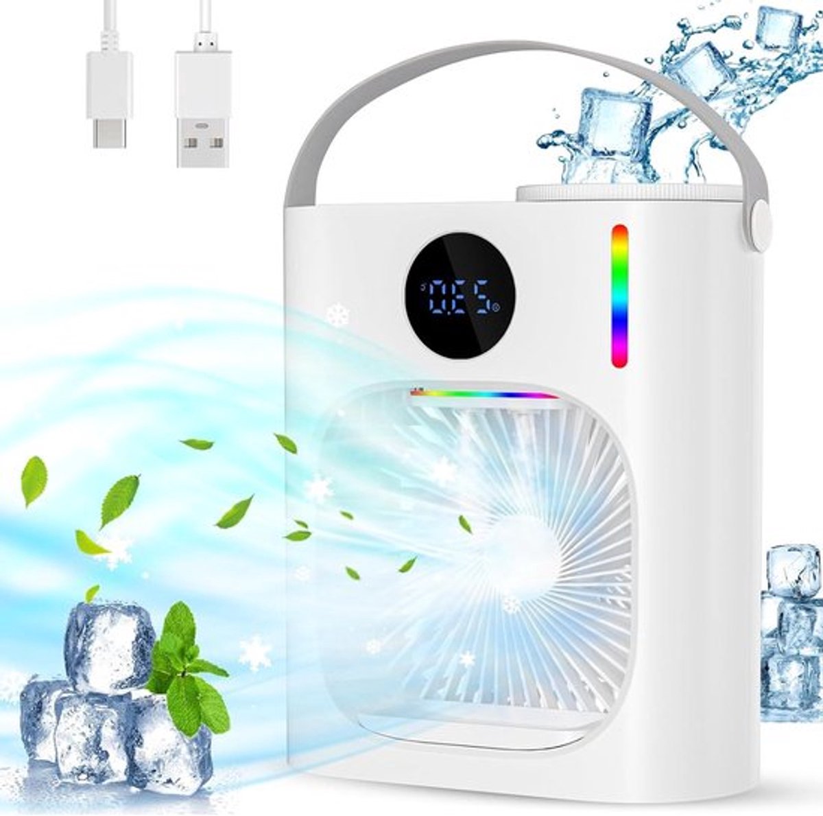 Stille draagbare mobiele airconditioner - 900 ml, 4-in-1 luchtkoeler met USB - 3 snelheden, 2 vernevelingsmodi voor slaapkamer/kantoor