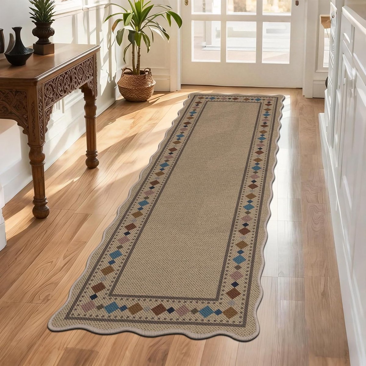 Loopbrug Loper 60 x 180 cm, Antislip en Wasbaar, Tapijt Loper voor Gang, Keuken en Entree, Bruin/Kleurrijk