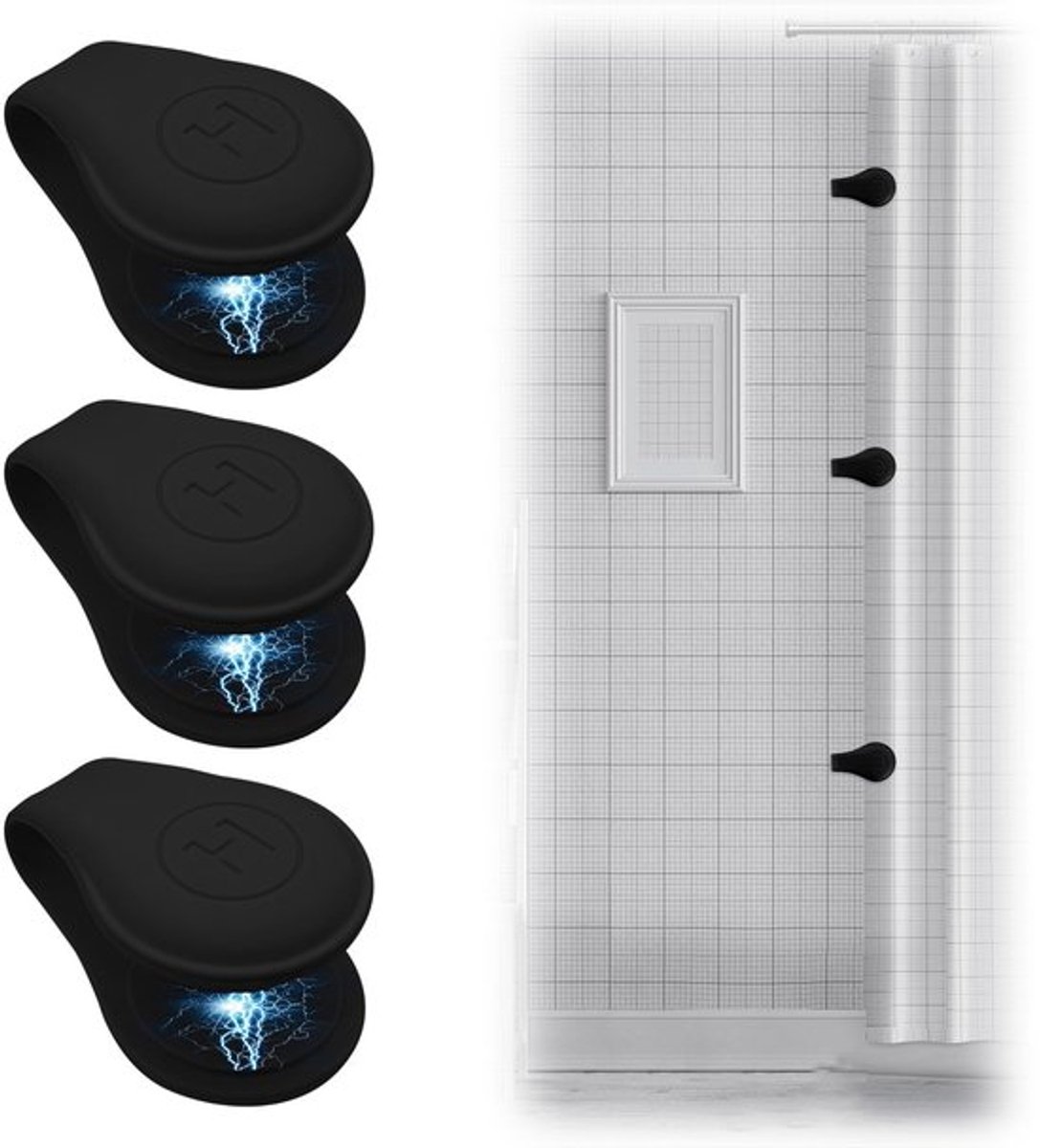 stuks magnetische siliconen douchegordijnclips, douchegordijnmagneten, zelfklevende, winddichte spatborden, gewichtsclips, badkameraccessoires voor thuis (zwart)