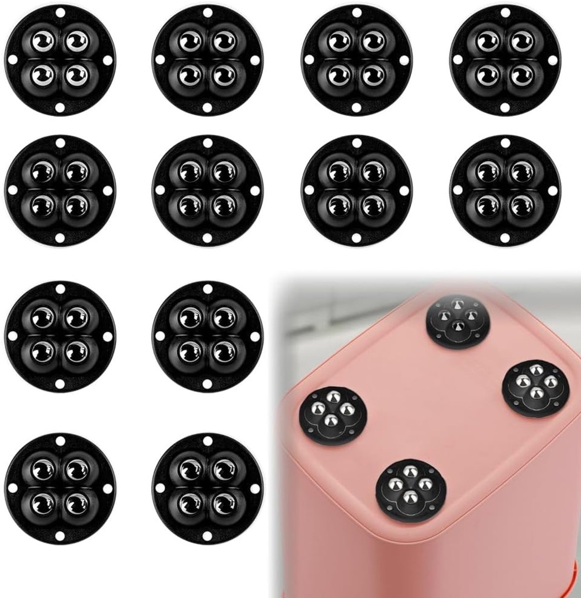 Set van 12 Zelfklevende Mini Caster Wielen met 360 Graden Beweging voor Meubels, Zware Lasten en Vloerbescherming