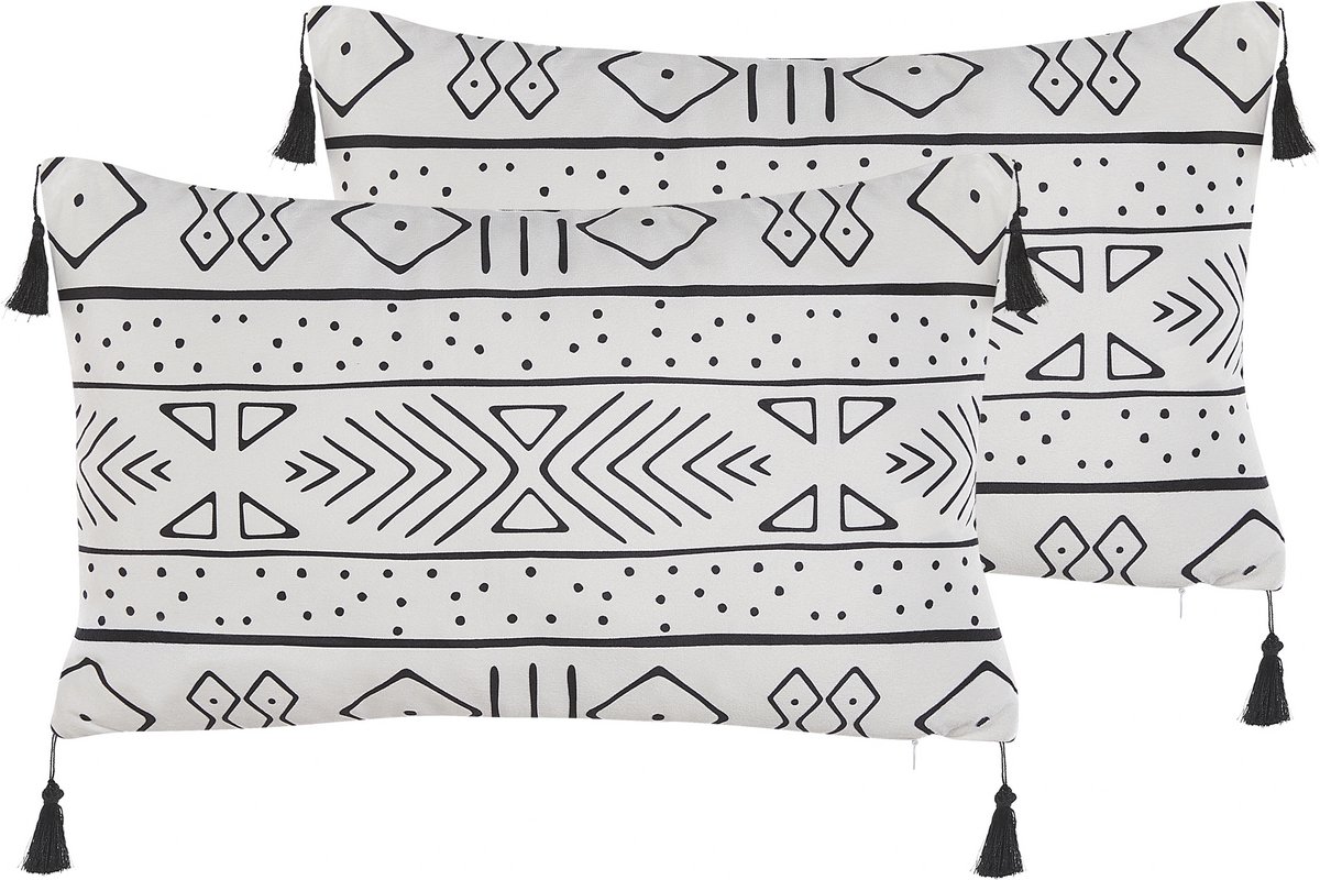 SCHEFFLERA - Sierkussen set van 2 - Wit - 30 x 50 cm - Fluweel