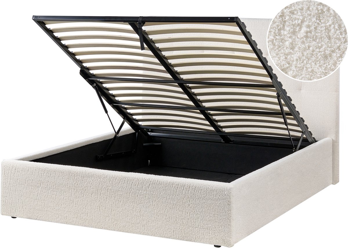 Beliani LORIENT - Bed met opbergruimte - Off-white - 140 x 200 cm - Bouclé Wit