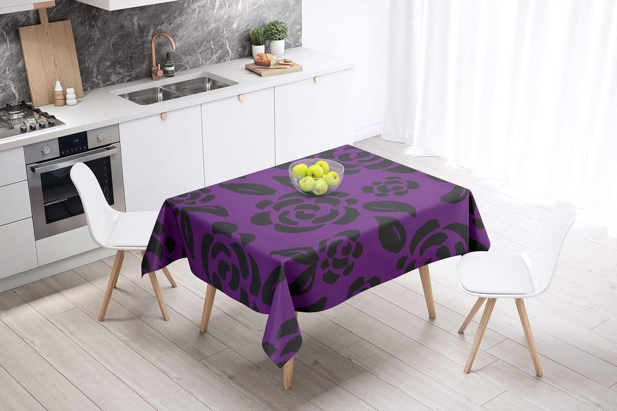Tafelkleed Polyester - Tafellaken Waterdicht - Eettafel Beschermen - Sneldrogend Anti-Schimmel - 140 x 140 Cm - Paars Zwart
