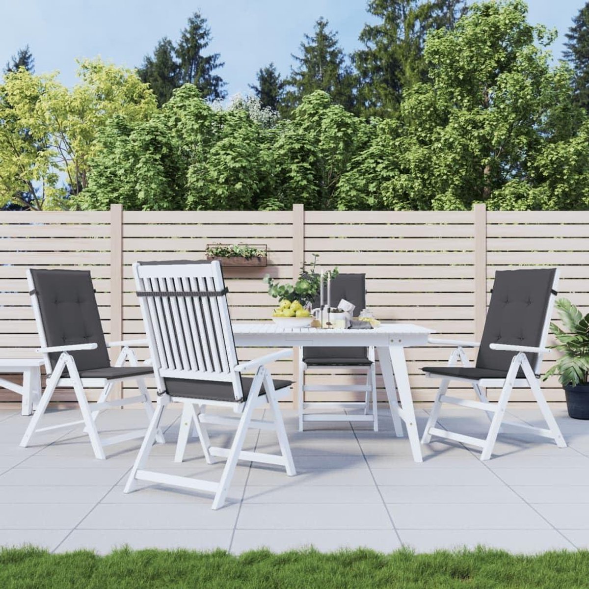 Tuinstoelkussens Hoge Rugleuning - Kussenset Buiten - Comfortabel Zitten - Waterafstotend Polyester - 120 x 50 cm - Antraciet