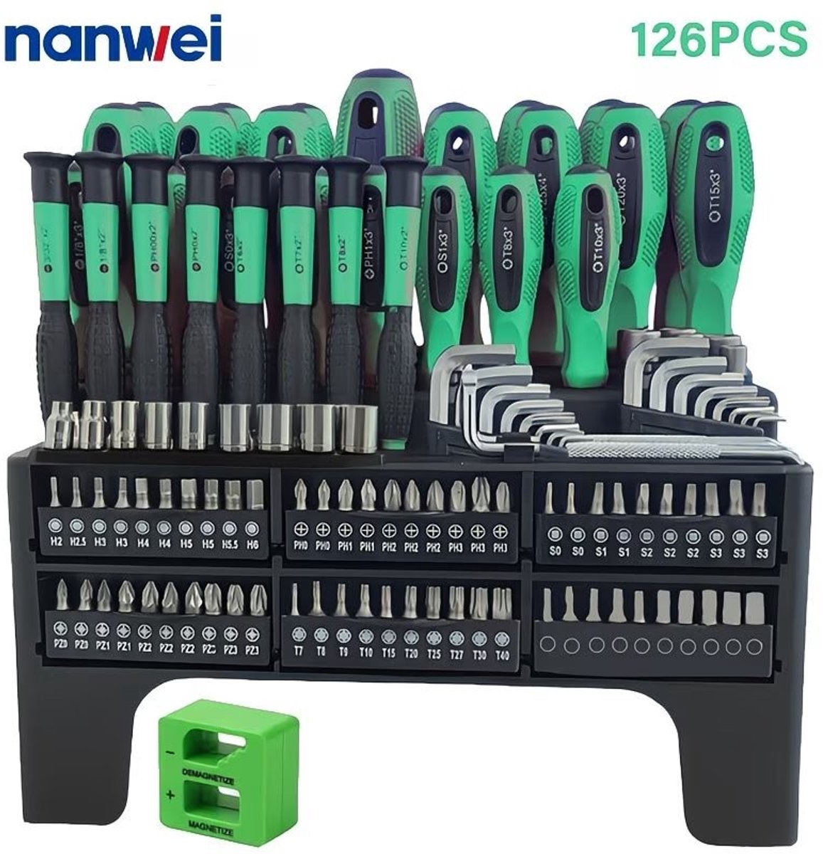 Magnetische Schroevendraaierset met Opbergrek - 126 delig - SAE & Metrische Inbussleutels - Precisieschroevendraaiers - Magnetiseer/Demagnetiseer.