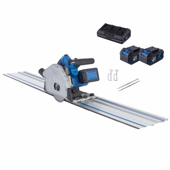 Scheppach Accu Invalzaag 20V BC-PL60-X - Set L2 - Zaagblad snelheid 3000 – 6300 tpm - Max zaagdiepte bij 90° 61 mm - Max zaagdiepte bij 45° 45mm - incl. 2x 4.0 Ah accu en duo-oplader