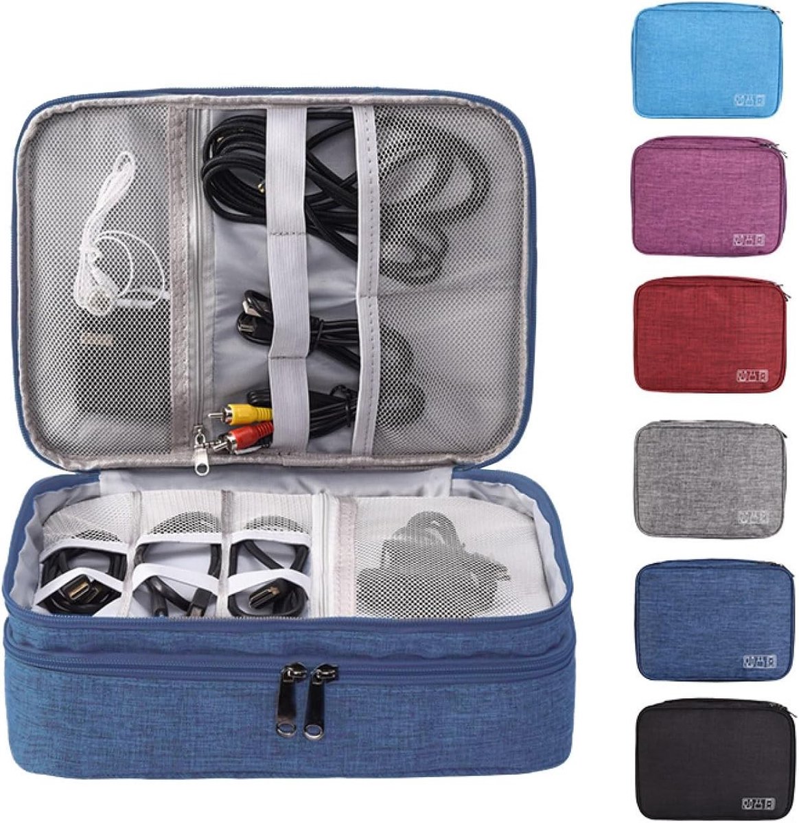 Multifunctionele Elektronische Accessoire Tas voor Kabels en Camera's - 3 Laags Reistas in Donkerblauw voor Opladers en Elektronica