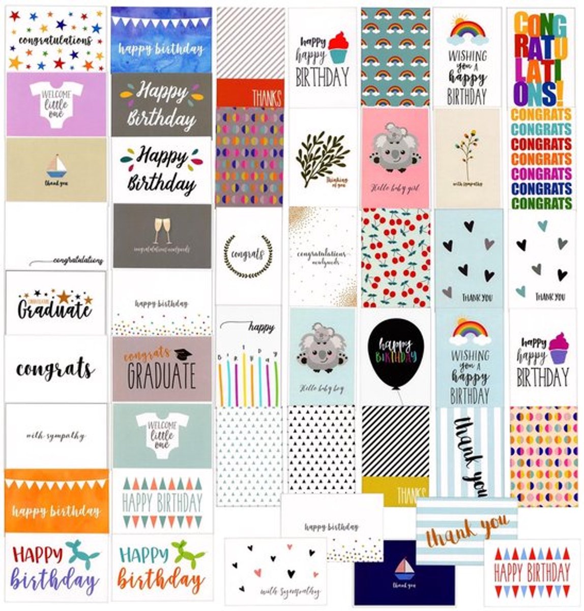 Wenskaartenset 48-pack - Assortiment voor Verjaardag, Bedankt, Bruiloft en Afstuderen - Blanco Binnenkant, Inclusief Enveloppen - 10 x 15 cm