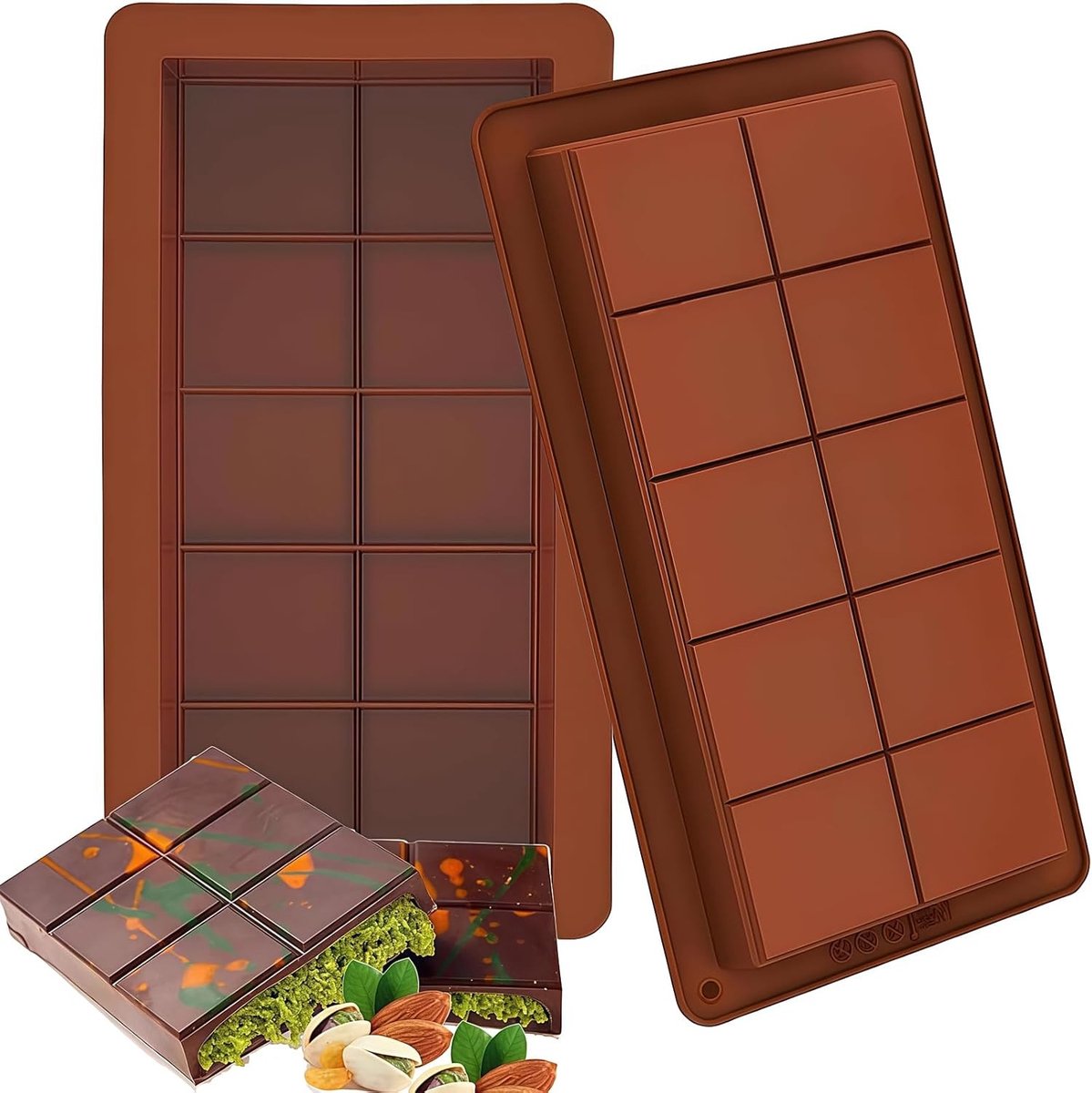 Herbruikbare en Flexibele Siliconen Chocolade Mallen met Spatel, 25 x 13,5 cm, Perfect voor Chocolade Tablets, Desserts en Snoepjes maken