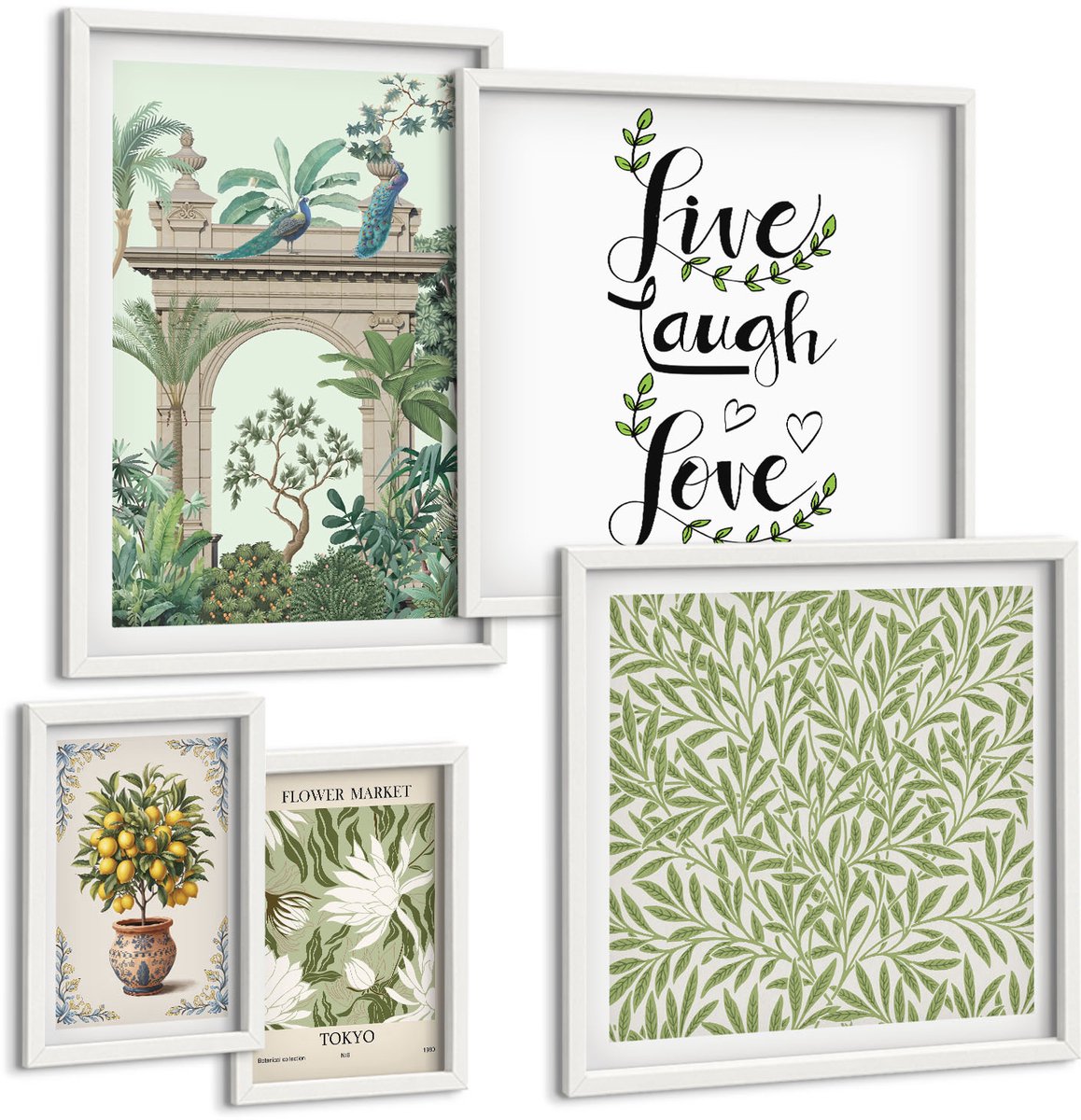 Tulup 4-Delige Schilderij Set - Plantenmotieven met exotische accenten in boho-stijl. - 50 x 50 cm, 20 x 30 cm en 40 x 60 cm - Muurdecoratie - Decoratieve Schilderijen - Wohnzimmer - Wanddecoratie