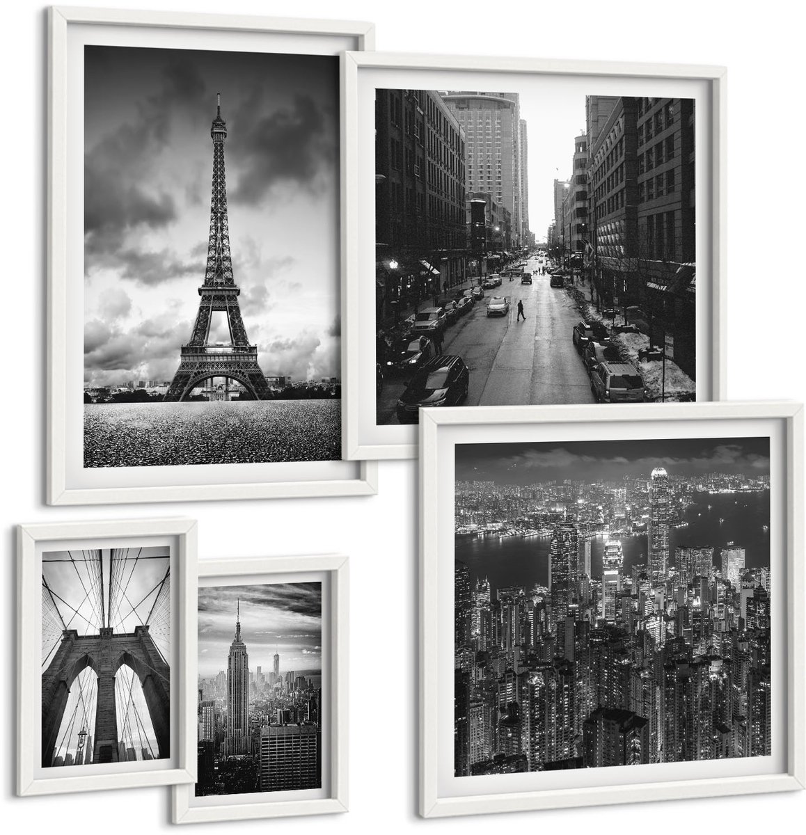 Tulup 4-Delige Schilderij Set - Zwart-wit architectonische iconen van over de hele wereld - 50 x 50 cm, 20 x 30 cm en 40 x 60 cm - Decoratieve Muurdecoratie - Slaapkamer - Woonkamer Decoratie