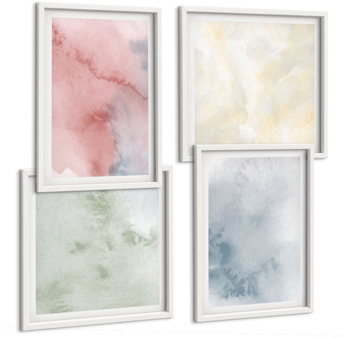 Tulup 4-Delige Schilderij Set - Pastelkleurige structuren, kleurrijke aquarelverf op canvas - 40x40 en 40x60 - Wanddecoratie - Woonkamer Decoratie - Interieur Decoratie