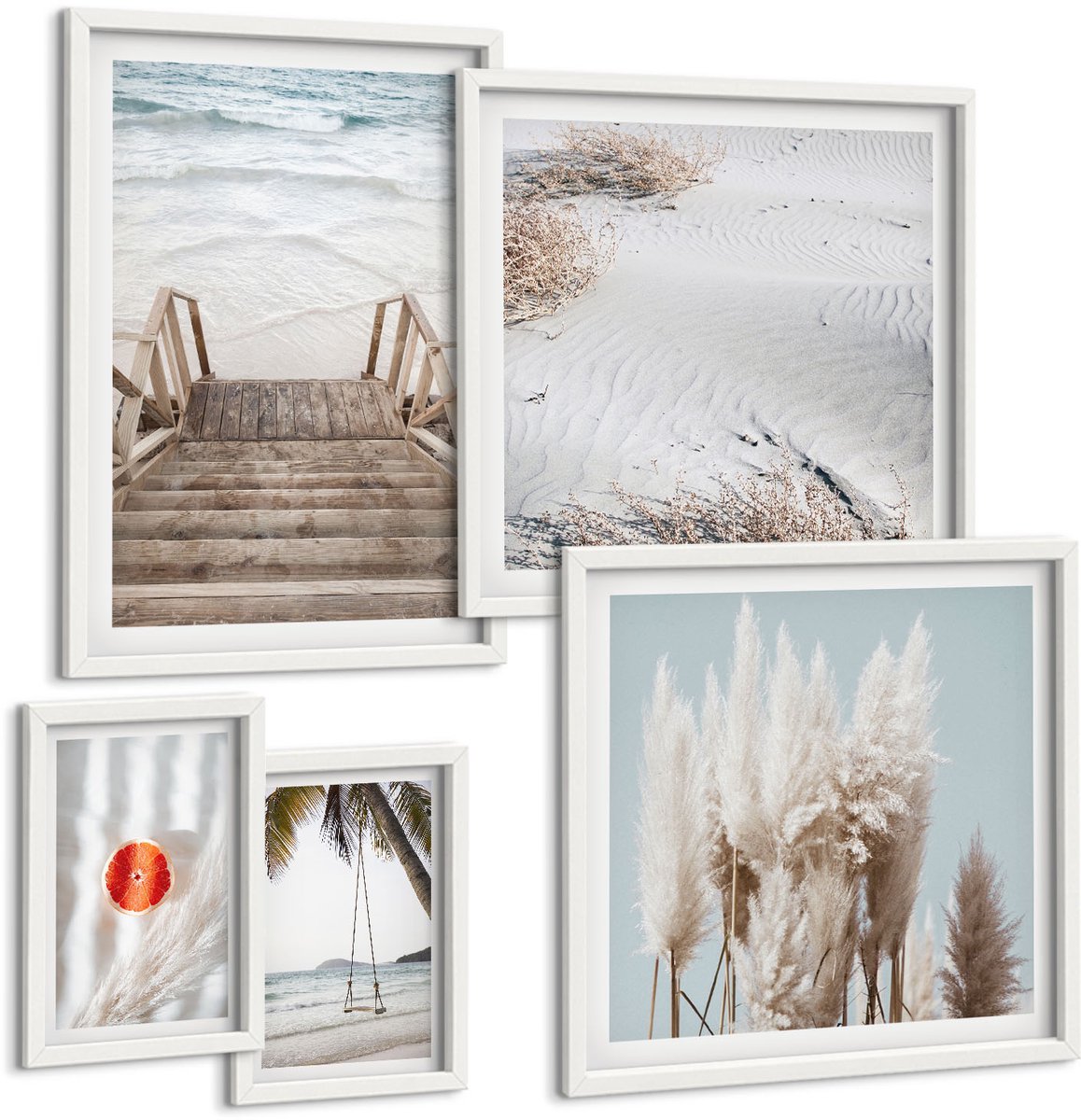 Tulup 4-Delige Schilderij Set - Strandinspiratie met uitzicht op zee en natuur - 50 x 50 cm, 20 x 30 cm en 40 x 60 cm - Wanddecoratie - Woonkamer Decoratie - Decoratieve Schilderijen
