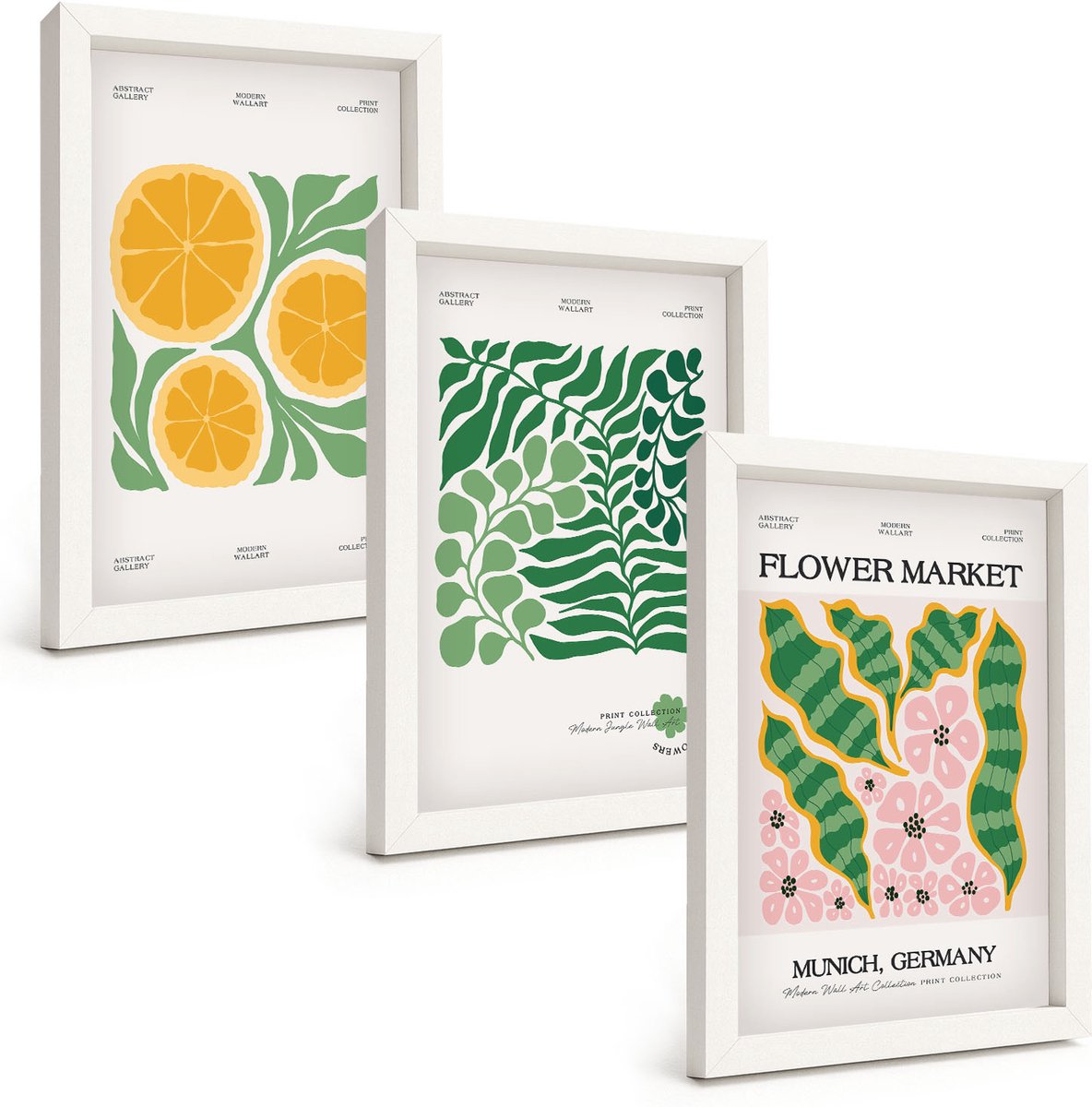 Tulup 3-Delige Schilderij Set - Posters met fruit- en plantmotieven in pastelkleuren - 20x30 - Muurdecoratie - Schilderijen Set - Woonkamer - Moderne Wanddecoratie
