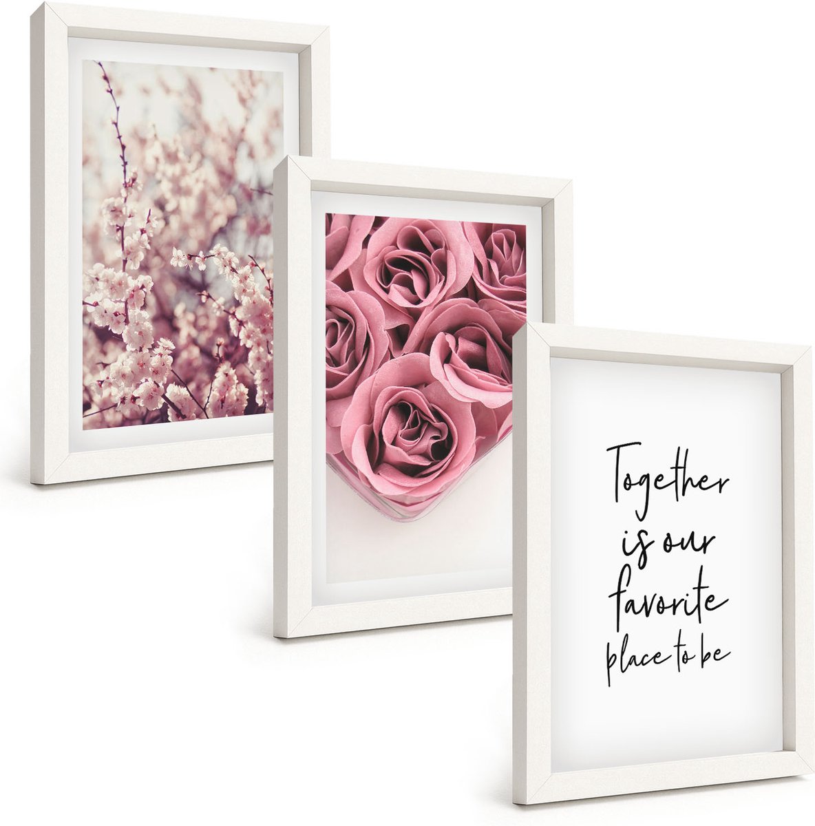 Tulup 3-Delige Schilderij Set - Bloemen en boeketten rozen met een zelfgeschreven tekst. - 20x30 - Muurdecoratie - Interieur Decoratie - Decoratieve Schilderijen
