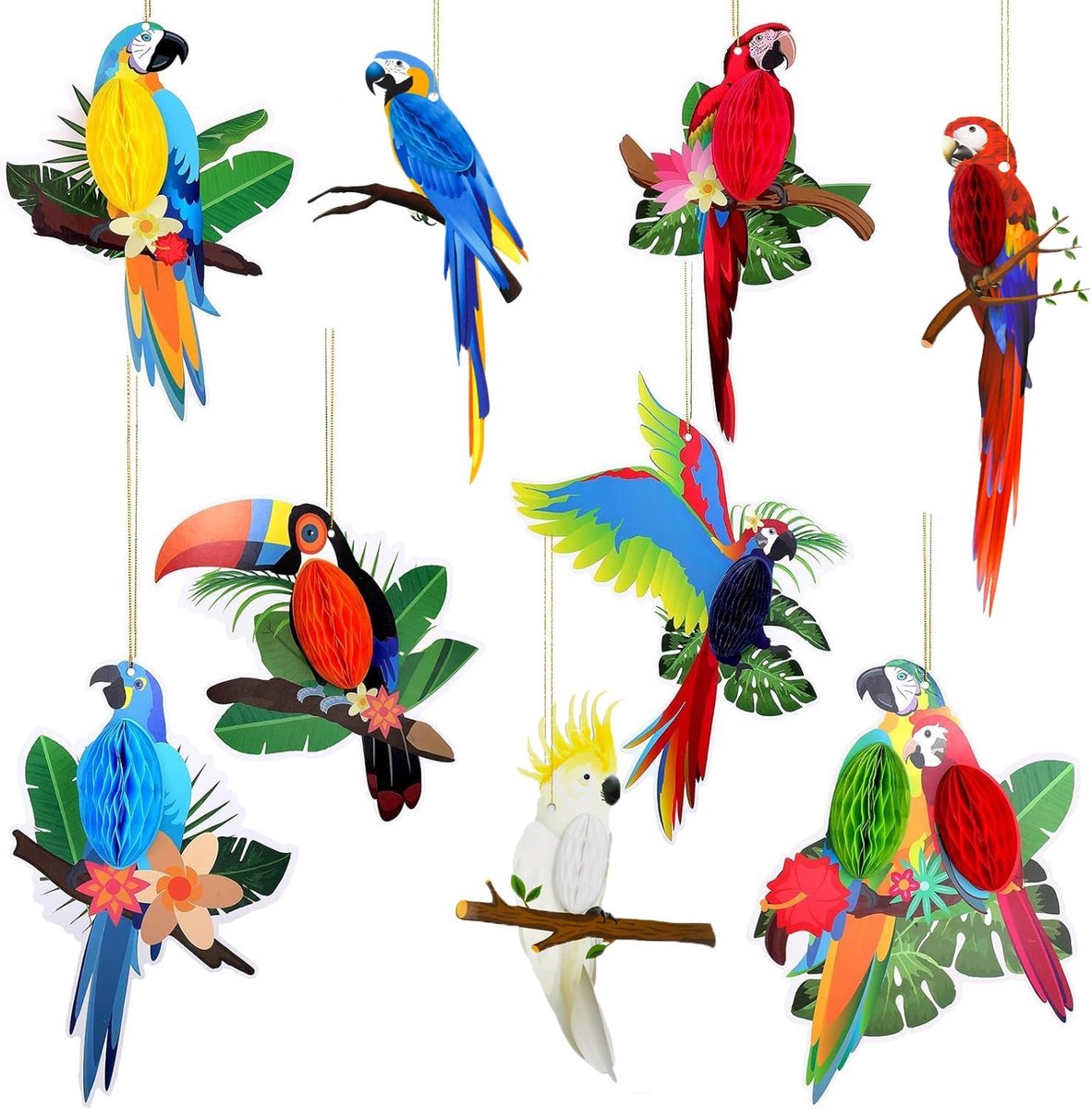 9 stuks tropische vogeldecoratie, papieren papegaai hangende decoraties - ShopVlot