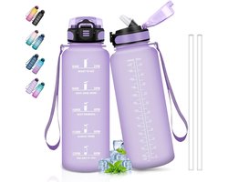 Drinkfles - Lila - 1,5 L - Lekvrije Sportfles met Rietje - Voor Sport, Yoga en Outdoor