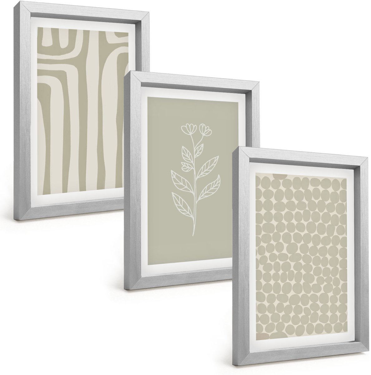 Tulup 4-Delige Schilderij Set - Plantaardige en geometrische patronen in ingetogen kleuren. - 20 x 30 cm - Moderne Wanddecoratie - Slaapkamer