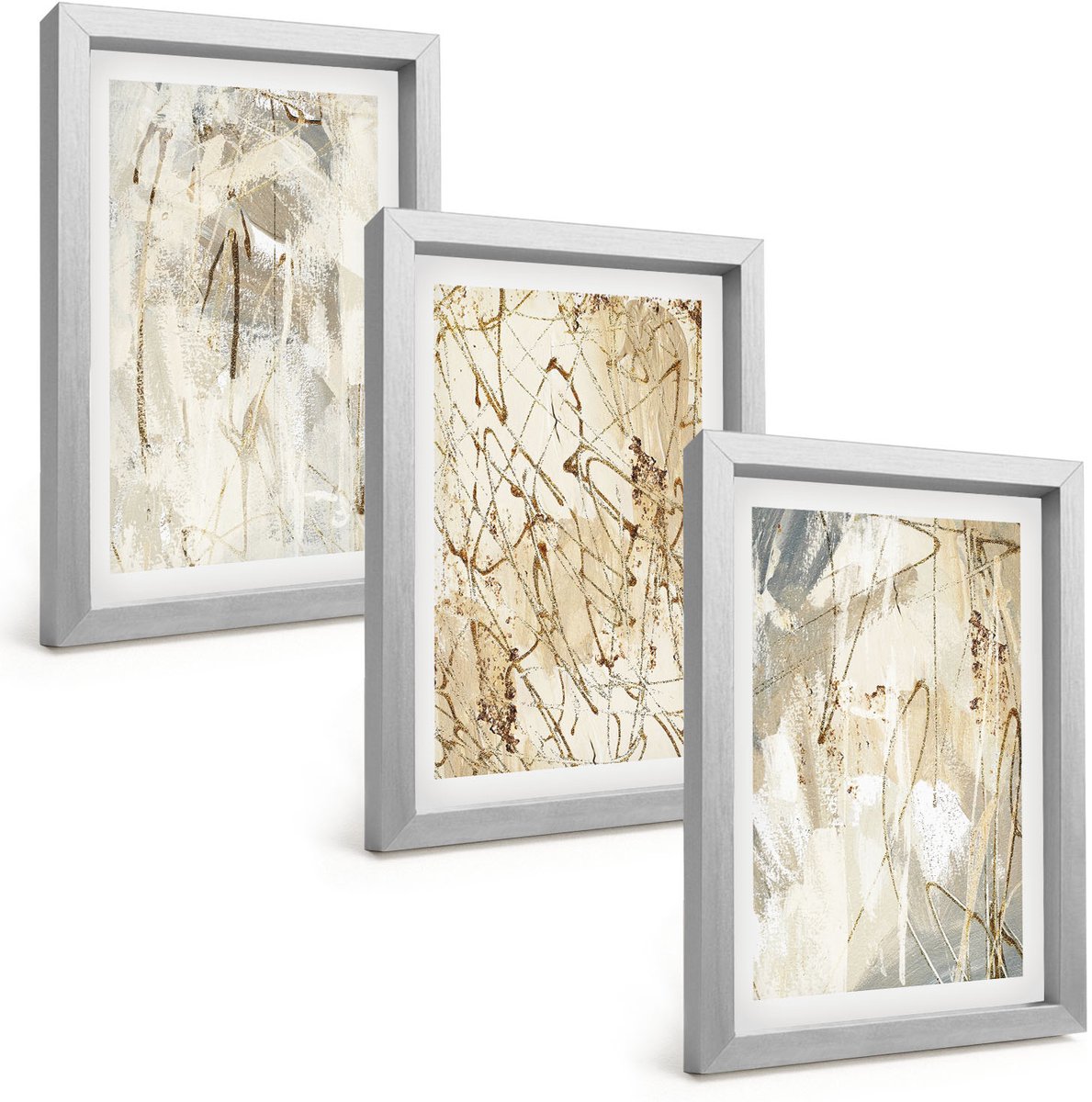 Tulup 4-Delige Schilderij Set - Abstracte patronen in beige en grijze tinten. - 20 x 30 cm - Muurdecoratie - Wanddecoratie - Hal - Decoratieve Schilderijen