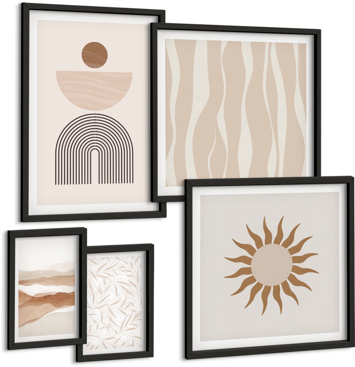 Tulup 4-Delige Schilderij Set - Stijlvolle abstracte vormen in natuurlijke tinten. - 50 x 50 cm, 20 x 30 cm en 40 x 60 cm - Wanddecoratie - Schilderijen Set - Interieur - Woonkamer Decoratie