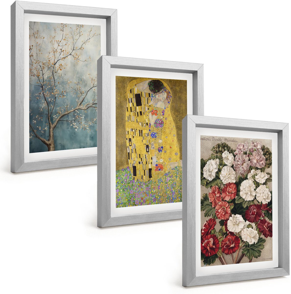 Tulup 4-Delige Schilderij Set - Bloemen en bomen in de schilderstijl van De Kus van Gustav Klimt. - 20 x 30 cm - Moderne Wanddecoratie - Slaapkamer