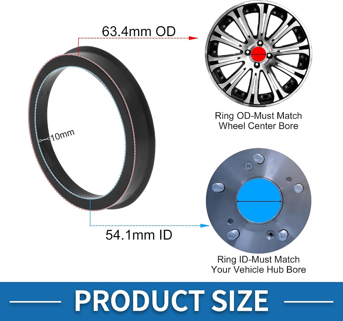 A ABSOPRO Car Wheel Hub Centric Rings Durable OD 6.3cm to ID 5.3cm Wheels Center Axle Shock Absorbing Hubrings - ShopVlot