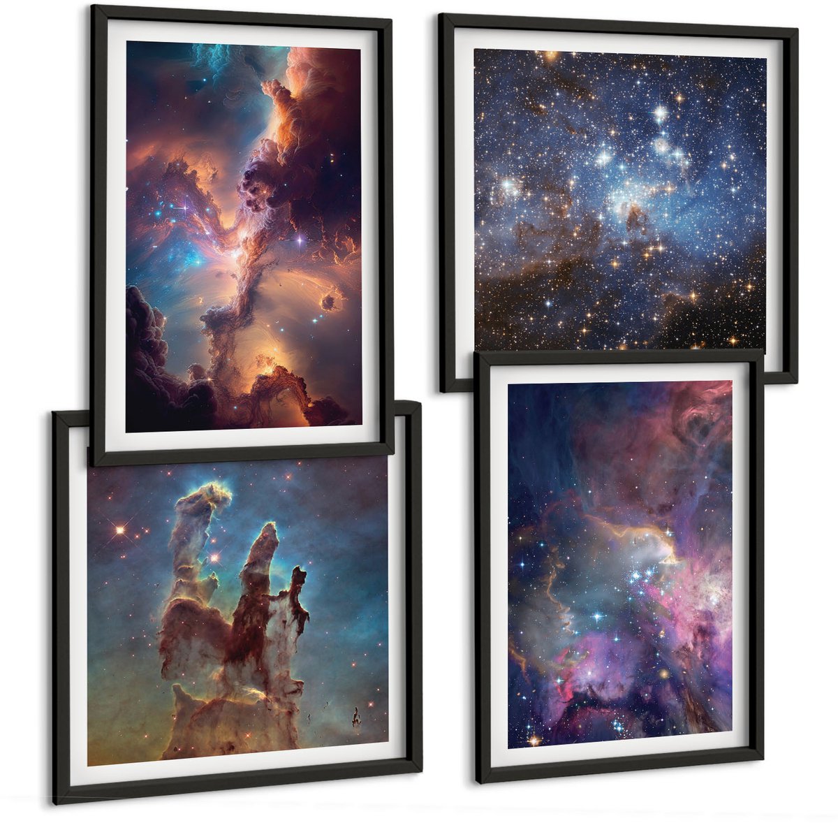 Tulup 4-Delige Schilderij Set - Ruimtelandschappen met sterren en nevels - 40 x 40 cm en 40 x 60 cm - Muurdecoratie - Interieur Decoratie