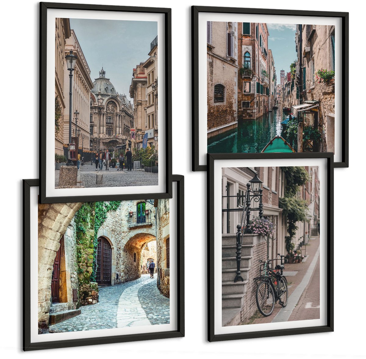 Tulup 4-Delige Schilderij Set - Venetiaanse straten van steden met architectuur en water - 40 x 40 cm en 40 x 60 cm - Decoratieve Schilderijen - Woonkamer - Interieur - Moderne Wanddecoratie
