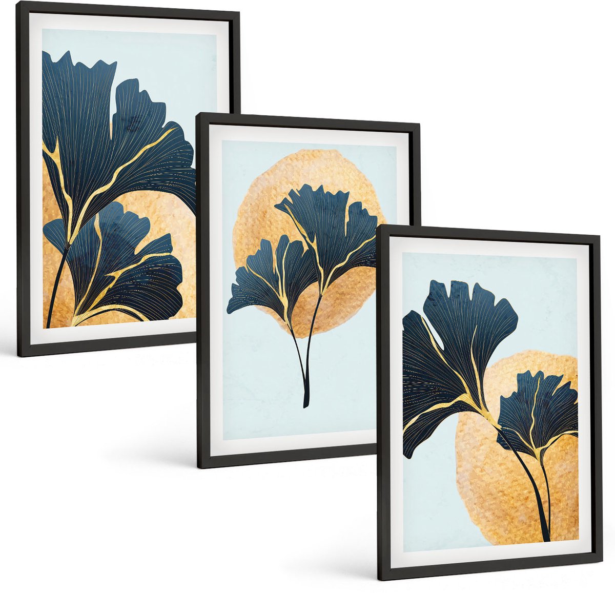 Tulup 4-Delige Schilderij Set - Esthetisch aantrekkelijke ginkgobladeren op een lichte achtergrond. - 40 x 60 cm - Wanddecoratie - Woonkamer Decoratie