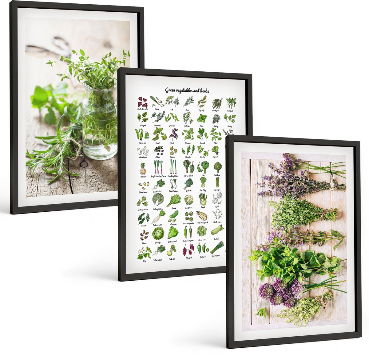 Tulup 4-Delige Schilderij Set - Lijst met gedroogde keukenkruiden - 40 x 60 cm - Schilderijen Set - Wanddecoratie - Woonkamer - Interieur Decoratie