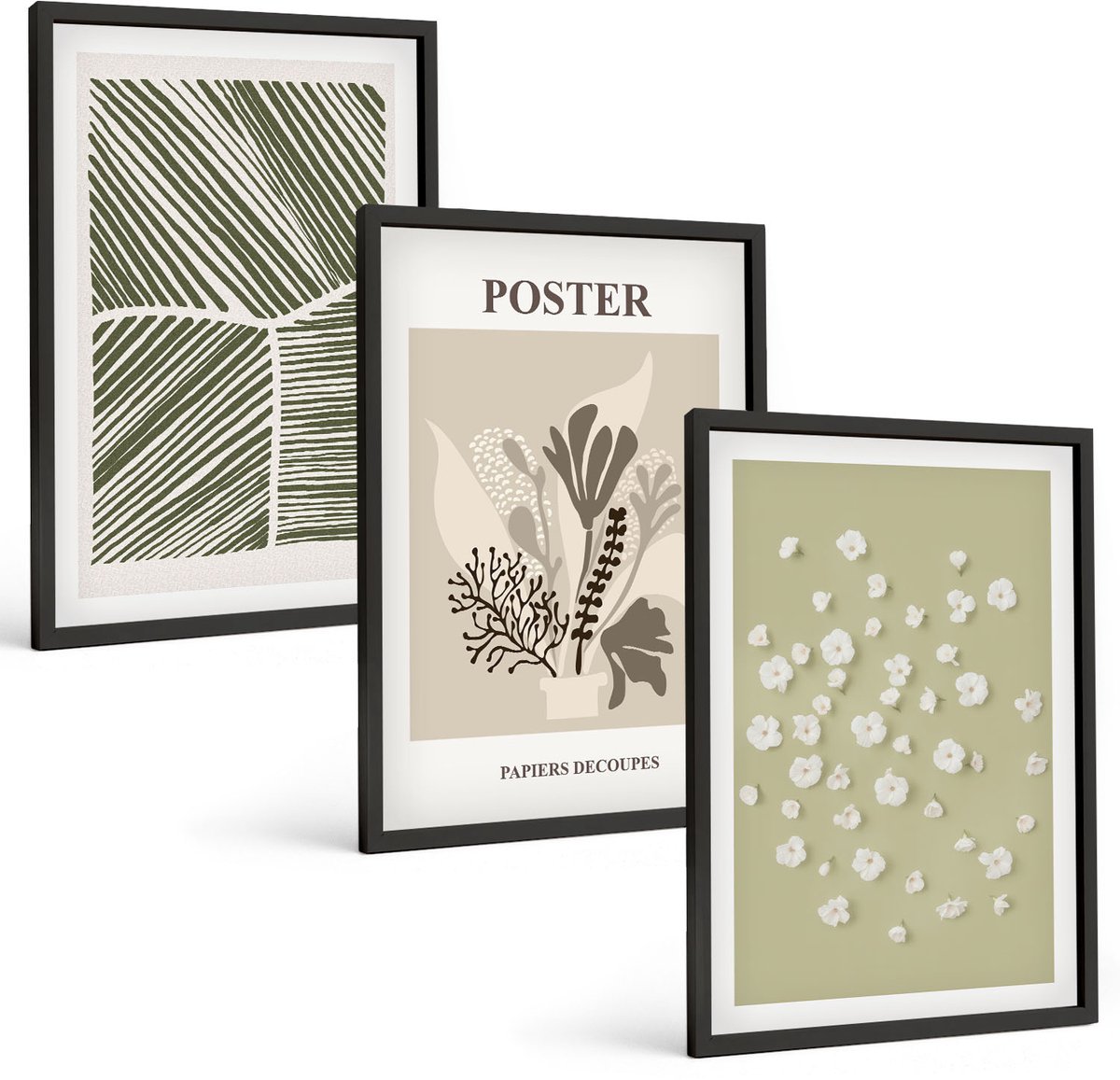 Tulup 4-Delige Schilderij Set - Plantmotieven in ingetogen kleuren en patronen. - 40 x 60 cm - Schilderijen Set - Wanddecoratie - Woonkamer - Interieur Decoratie