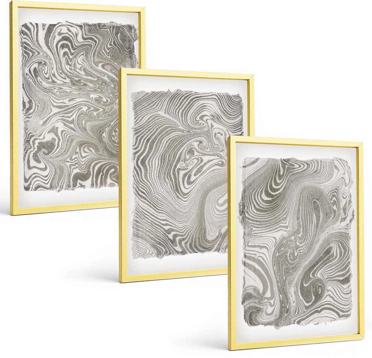 TULUP 4-Delige Schilderij Set - Abstracte schilderkunst met moderne vormen - 40 x 60 cm - Wanddecoratie - Moderne Interieurdecoratie - Woonkamer Decoratie Gouden lijst