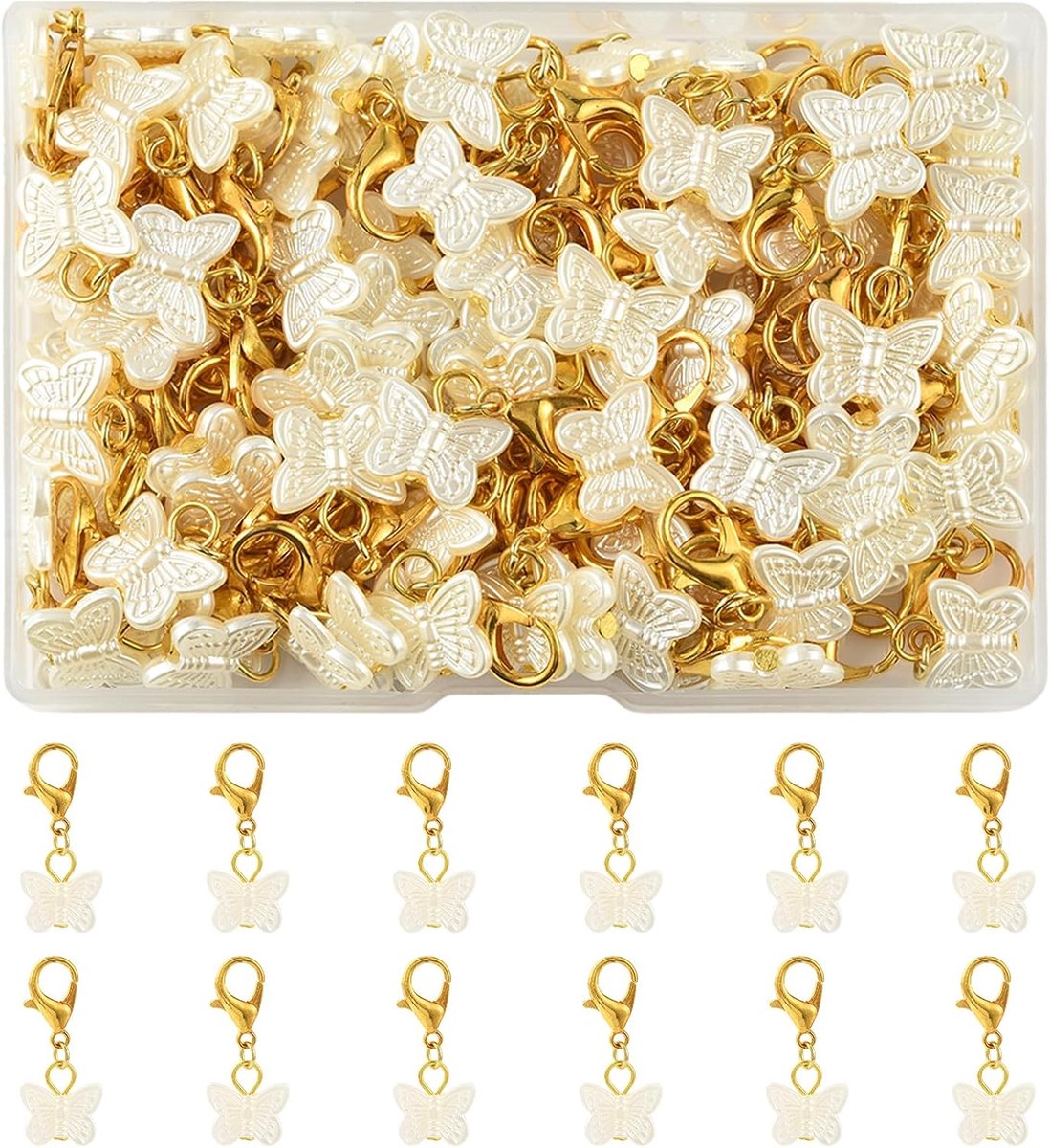 Bag charms 100 stuks - witte vlinder - acryl met karabijnsluiting - ideaal voor handtassen en sleutelhangers - ShopVlot
