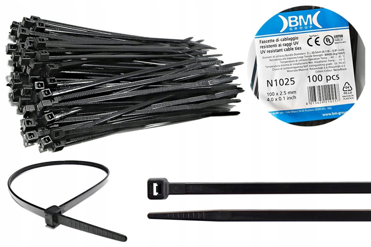 Kabelbinders 100x2,5mm Zwart PA6,6 - 100 stuks