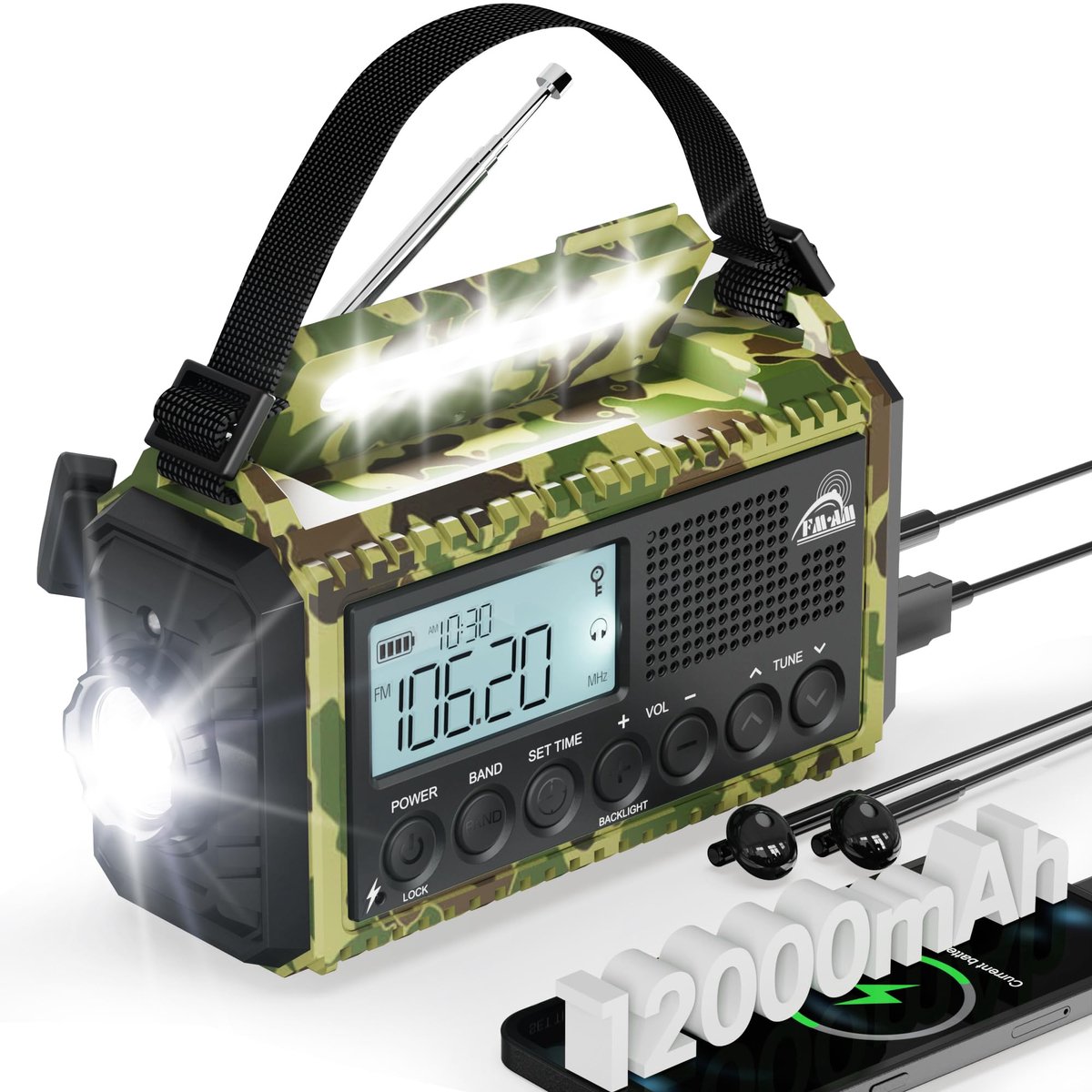 Noodradio 12000 mAh - Solar & Crank - Draagbare Radio - Ideaal voor Kamperen - ShopVlot
