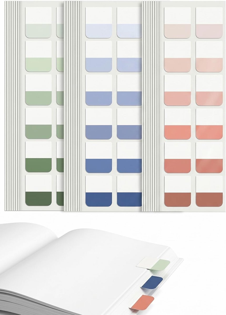 Zelfklevende tabbladen 360 stuks - 3 kleurverloop (blauw, groen, rood) - herbruikbaar PET - ShopVlot