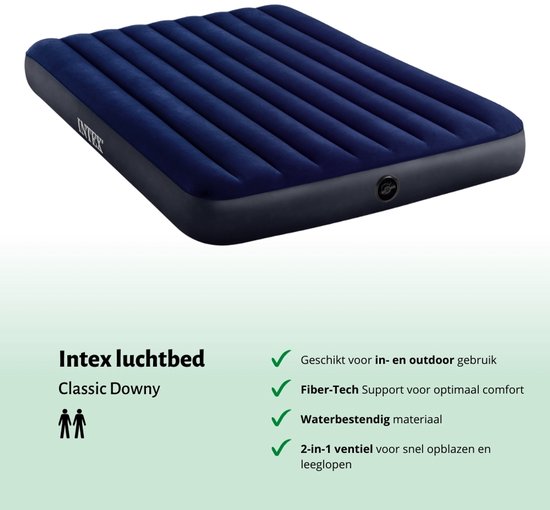 Intex Luchtbed - 2-Persoons - 152 x 203 x 25 cm cm - Blauw - Inclusief Hoeslaken - Kussen - Pomp - Reparatieset en Kussenbeschermer van Intex — afbeelding 5