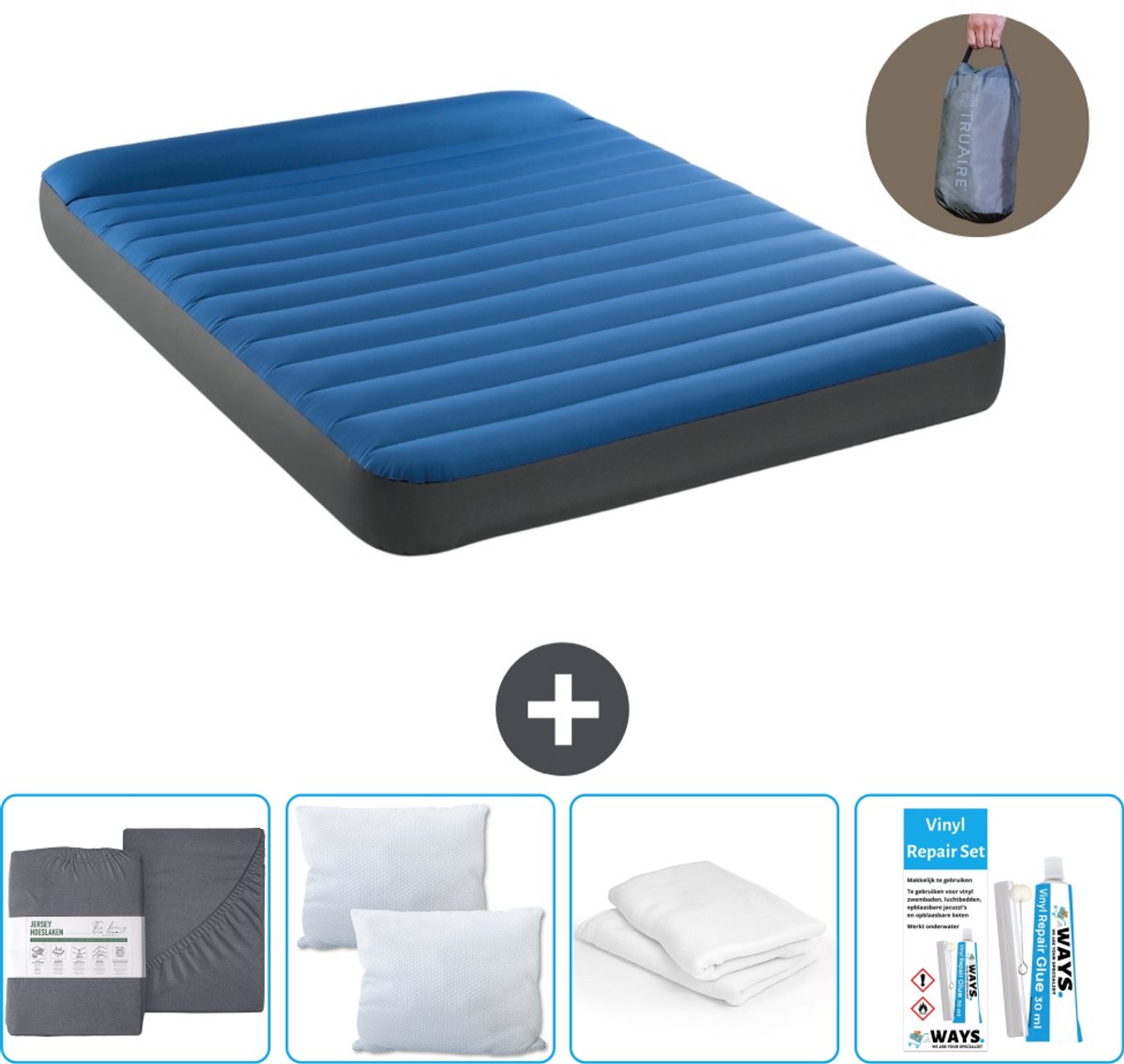 Intex Luchtbed - 2-Persoons - 152 x 203 x 22 cm - Blauw - Inclusief pomp - Accessoires CB19
