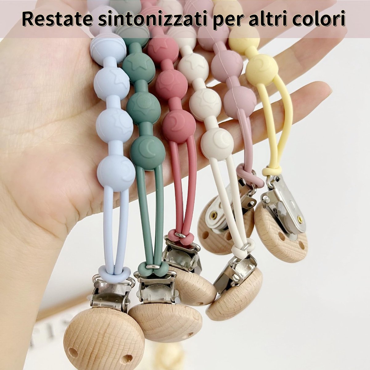 Thijox - Set van 2 siliconen fopspeenkettingen met clips, BPA-vrije fopspeenhouder in roze en rood, veilig voor baby's, ideaal voor onderweg, praktisc