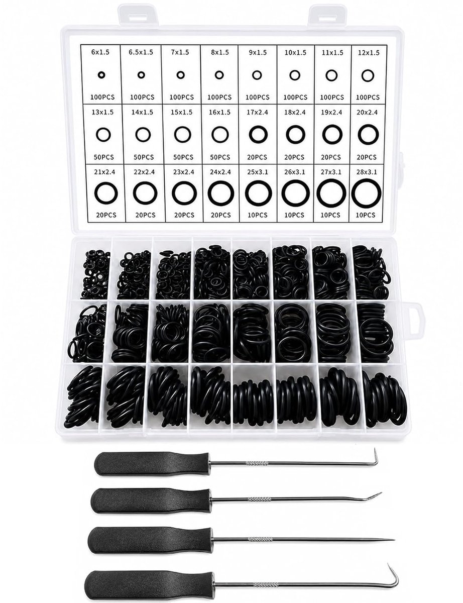 1200 Stuks O-Ringen Assortiment, NBR Afdichtringenset en Montagehaken - ShopVlot