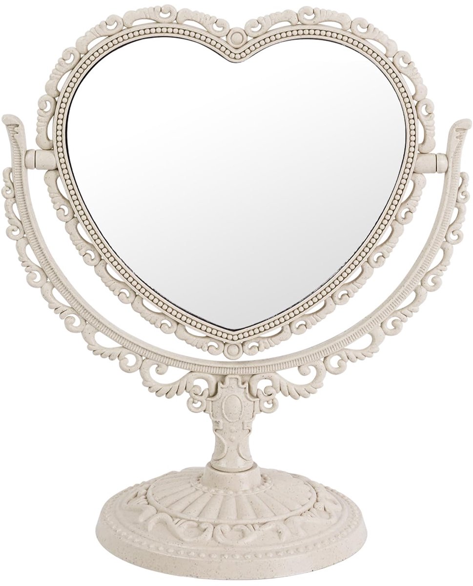 XPXKJ Make-upspiegel, 17,8 cm, vintage, hartvorm, elegant, dubbelzijdig, 360 graden rotatie, kamerdecoratie, 1 stuk - ShopVlot